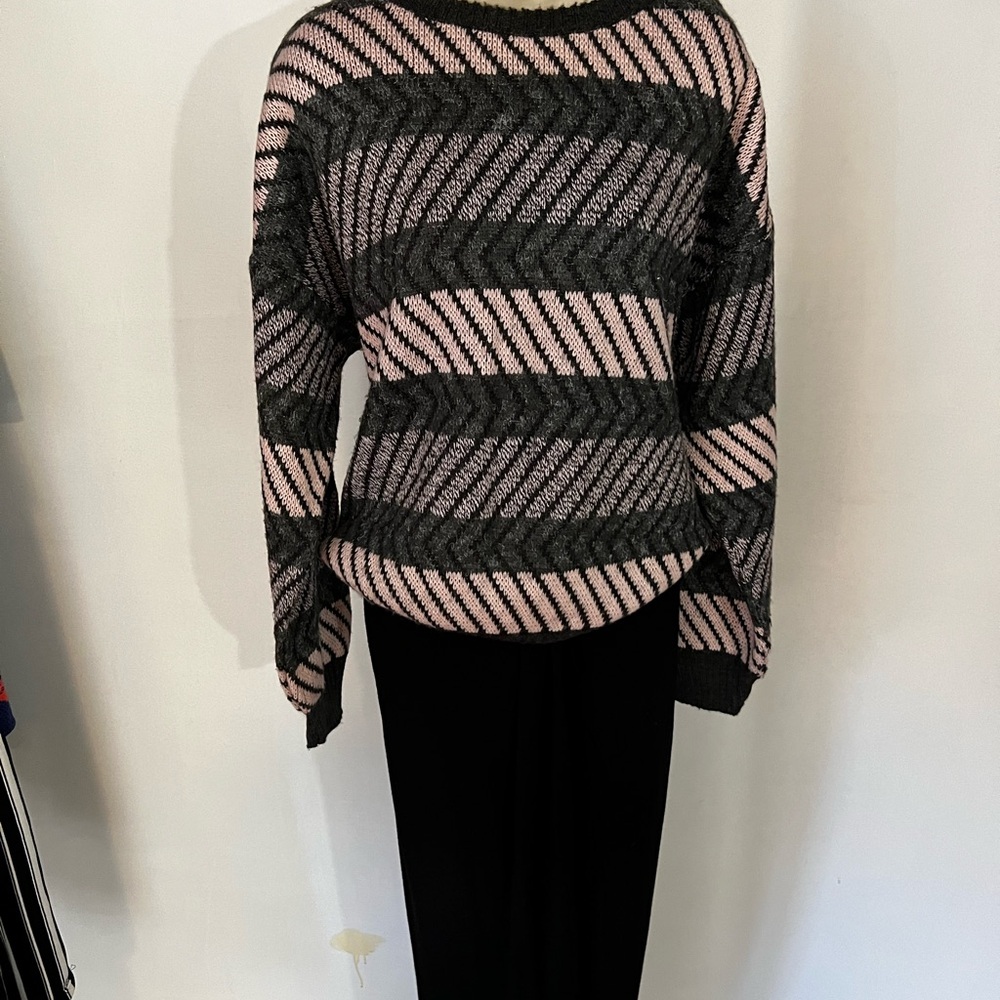 VINTAGE Made in Italy Wool Striped Pink and Black Sweater